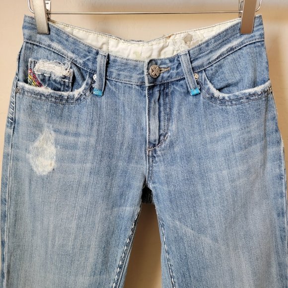 X-Ray Rainbow Embroidered Distressed Flare Denim Jeans - Picture 4 of 16